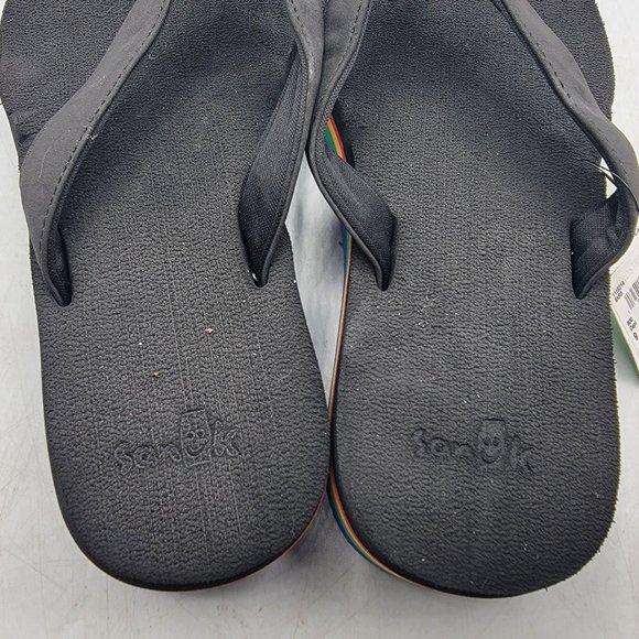 Sanuk Stacker Flatform Womens 9 Rainbow Flip Flop Black Sandals Summer Beach - Picture 8 of 14